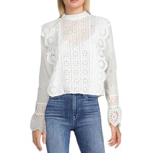 NWT English Factory Womens White Eyelet Button Back Casual Top Shirt Blouse XS